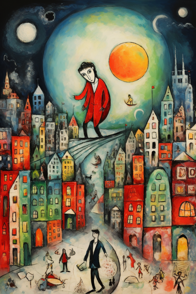 Skromny burmistrz  - tak malowałby go Marc Chagall